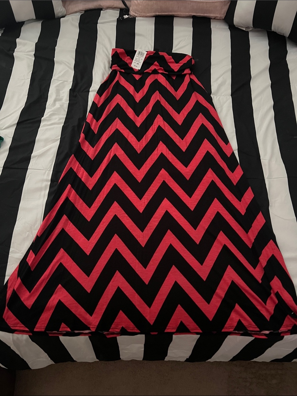 Black and Orange Chevron Maxi Skirt - Women